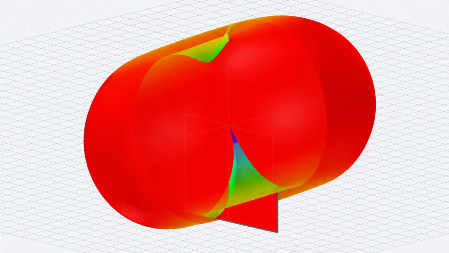 CFD simulation showing fluid flow and pressure distribution in a cylindrical geometry.